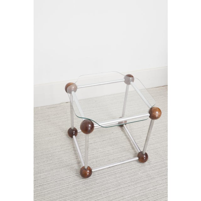 Mid-Century Modern Atomic Side Table in Chrome, Glass, and Wood Sphere Joints, 1970s For Sale - Image 6 of 18