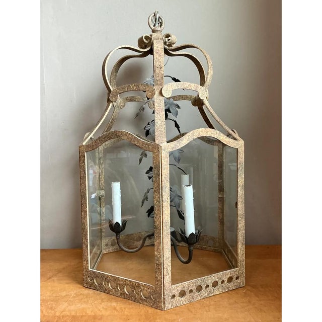 Vintage Iron and Glass Ivy Lantern For Sale - Image 9 of 12
