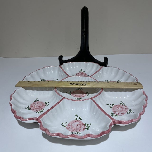Beautiful vintage Vestal Portugal hand-painted divided serving dish featuring a charming pink floral motif and elegant...