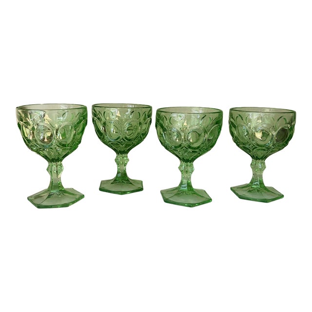 Fostoria Green Moonstone Sherbet Glasses Set 4 For Sale