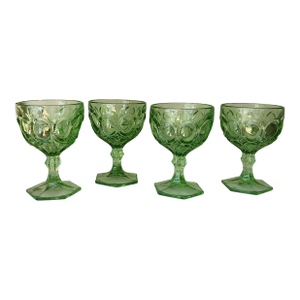 Fostoria Green Moonstone Sherbet Glasses Set 4