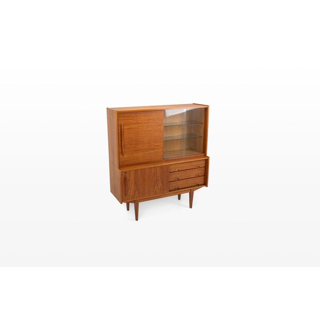 Mid-Century Modern Vintage Highboard in Teak and Glass Doors, 1960s For Sale - Image 3 of 12