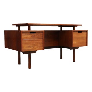 Mid Century Floating Top Walnut Desk by Milo Baughman for Glenn of California For Sale