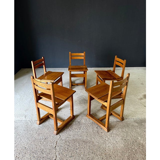 Mid-Century Handcrafted Oak Dining Chairs, Belgium, 1950s, Set of 5 For Sale - Image 4 of 18