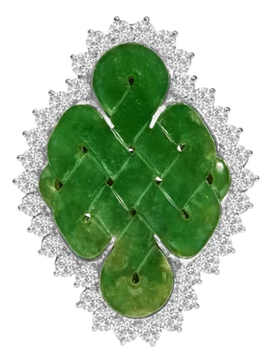 18K White Gold 2.00 Cttw Diamond Halo and Jade Shield Brooch Pin and Pendant (G-H Color, VS1-VS2 Clarity) CHAIN NOT INCLUDED