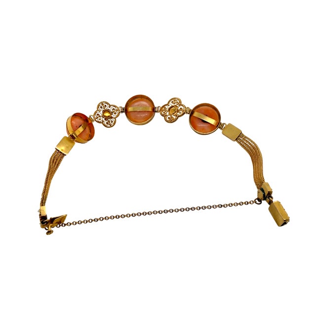 Antique 14k Gold Coral Etruscan Style Filigree Bracelet For Sale In Charlotte - Image 6 of 8