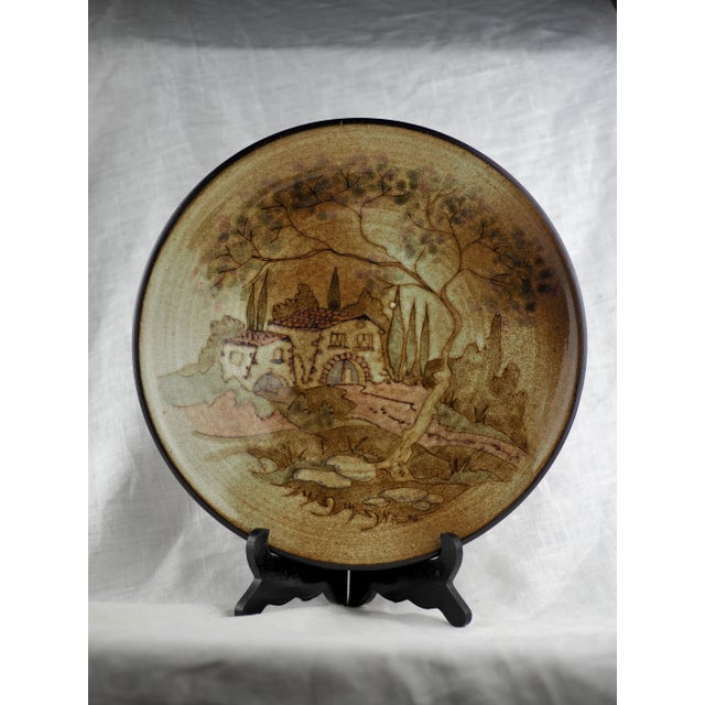 Great fruit bowl / plate with rural landscape, small mediterranean house and its shed, great olive tree overhanging the...