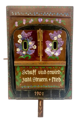 Large Antique German Hand-Painted Blacksmith Forge Bellows, 1901
