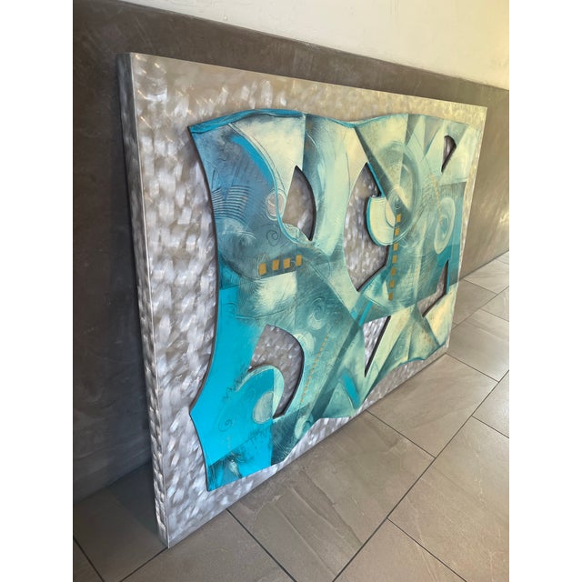 Large 54” Mid-Century Abstract Cut Steel & Burnished Aluminum Wall Relief Sculpture For Sale - Image 11 of 12
