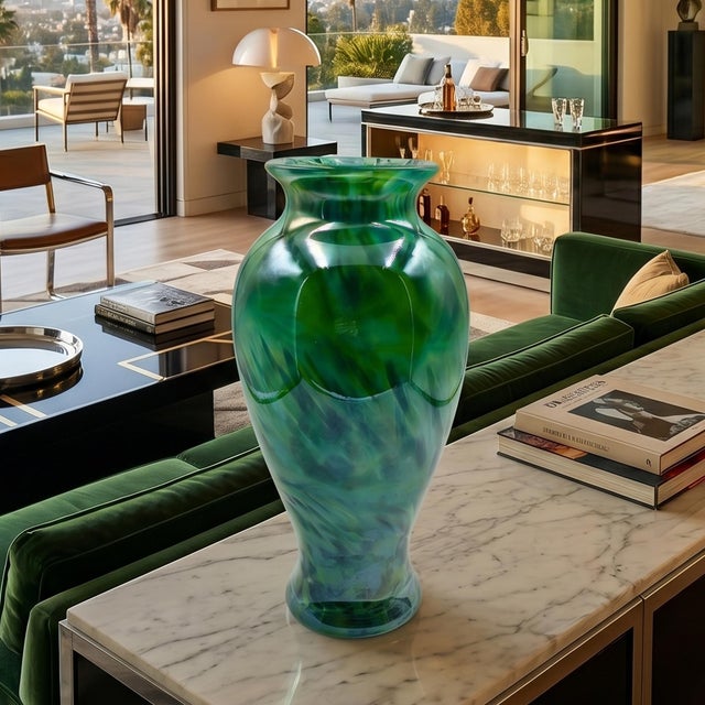 Mid-Century Modern Vintage 1960s Murano Green Blown Glass Vase For Sale - Image 3 of 9