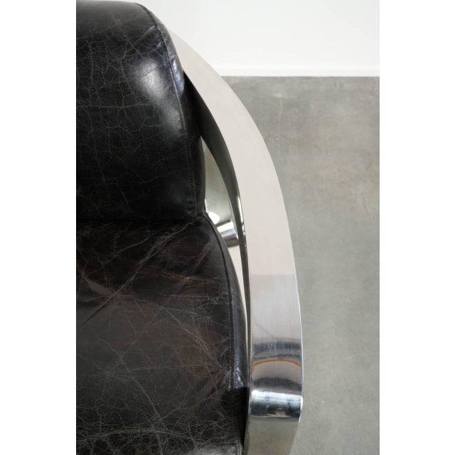 Industrial Black Cowhide Aviator Design Armchairs with Aluminium and Rivets, Set of 2 For Sale - Image 9 of 15