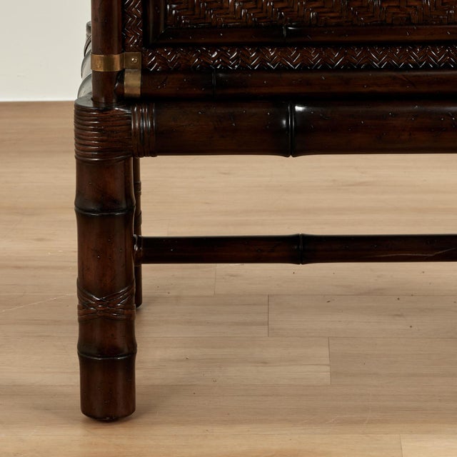 Ornamental & Decorative Materials Pair of Vintage Faux Bamboo and Grasscloth British Colonial Style Stands For Sale - Image 7 of 18