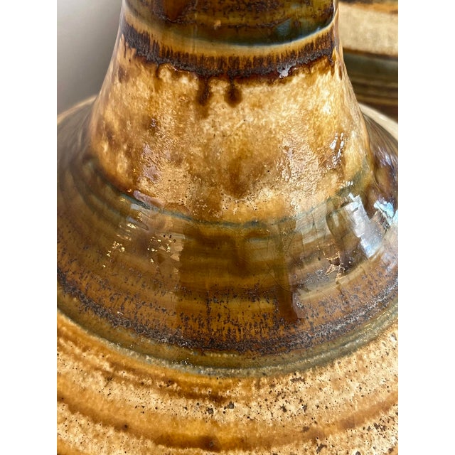 Ceramic Pair 1960s Nova of California Hand-Thrown Ceramic Lamps With Earth-Tone Stripes For Sale - Image 7 of 10