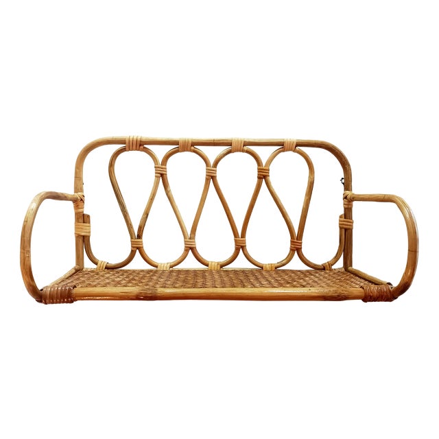 Vintage Rattan Wall Shelf, 1970s For Sale