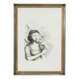 Domenico Purificato, 80/200 Young Woman Surrounded by Birds, 2000s, Lithograph, Framed For Sale