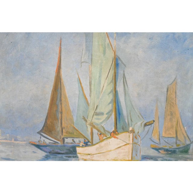 Coastal Large Antique Signed Oil on Canvas | Scandinavia Maritime Scene For Sale - Image 3 of 4