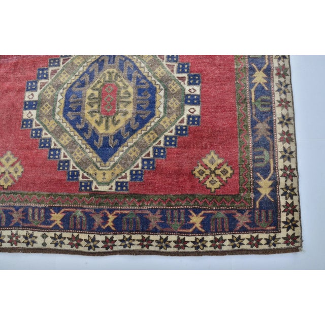1960s Ruby Red Color Muted Oushak Wool Area Rug For Sale - Image 9 of 11