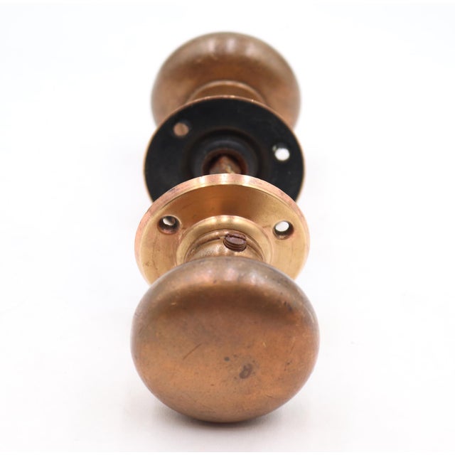 Vintage 2 In. Warm Brass Passage Door Knob Set For Sale - Image 4 of 5
