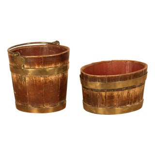 Antique Folk Art Decorated Buckets, 1830, Set of 2 For Sale
