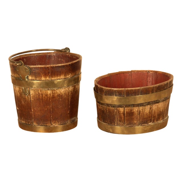 Antique Folk Art Decorated Buckets, 1830, Set of 2 For Sale