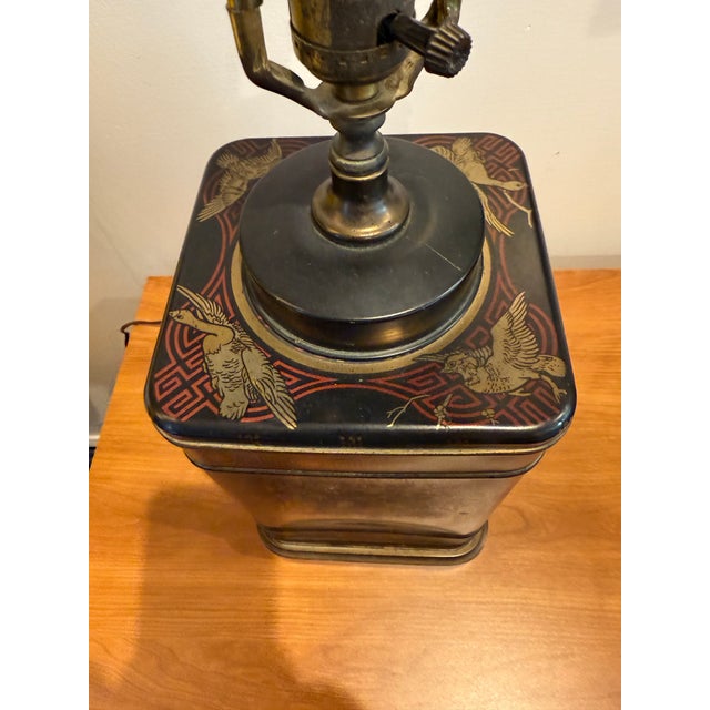 Vintage Tea Caddy Lamp W/ Silk Shade For Sale - Image 4 of 12