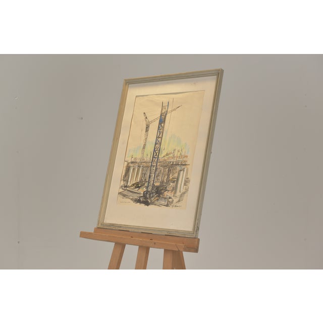 Schnellstrasse Im Bau, G. Hoffmann '61, Chalk Drawing on Paper, Framed For Sale - Image 3 of 5