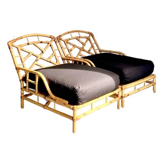 Vintage Italian Vivai Del Sud Rattan Chaise Lounge - A Pair For Sale