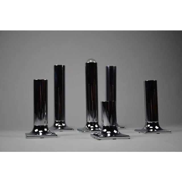 Chroome Ceiling Lamps attributed to Rolf Krüger for Staff, 1960s, Set of 6 For Sale - Image 4 of 12