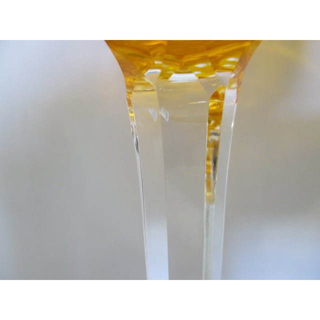 Bohemian Canary Yellow Cased Cut to Clear Vintage Wine Glasses - a Pair For Sale - Image 9 of 13