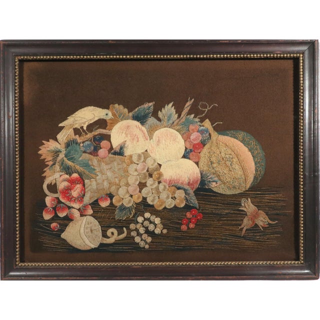 Early 19th Century Regency Wool and Silk Threadwork Picture: Still Life of Fruit With Birds For Sale - Image 5 of 16