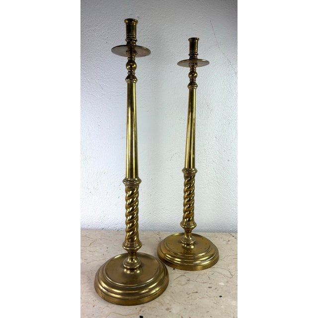 Metal Elegant Large Handcrafted Solid Brass Candlesticks by Maitland Smith For Sale - Image 7 of 7
