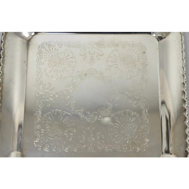 Vintage Silver Plated Victorian Style 9" Square Small Trinket Dish Platter Tray For Sale In Philadelphia - Image 6 of 12