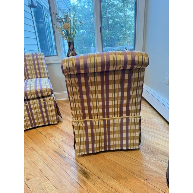 2010s Pair of Baker Furniture Slipper Chairs in Plaid Upholstery For Sale - Image 5 of 16