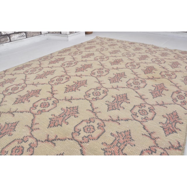 Beige Home Living Oushak Vintage Carpet For Sale - Image 8 of 10