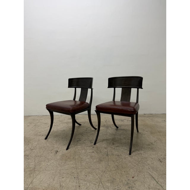 1990s Michael Taylor Bronzed Klismos Garden Chairs With Leather Cushions, 1990s For Sale - Image 5 of 18