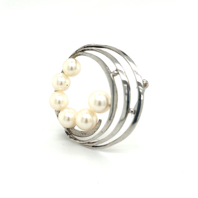 1990s Mikimoto Estate Akoya Pearl Brooch Pin Sterling Silver For Sale - Image 9 of 9