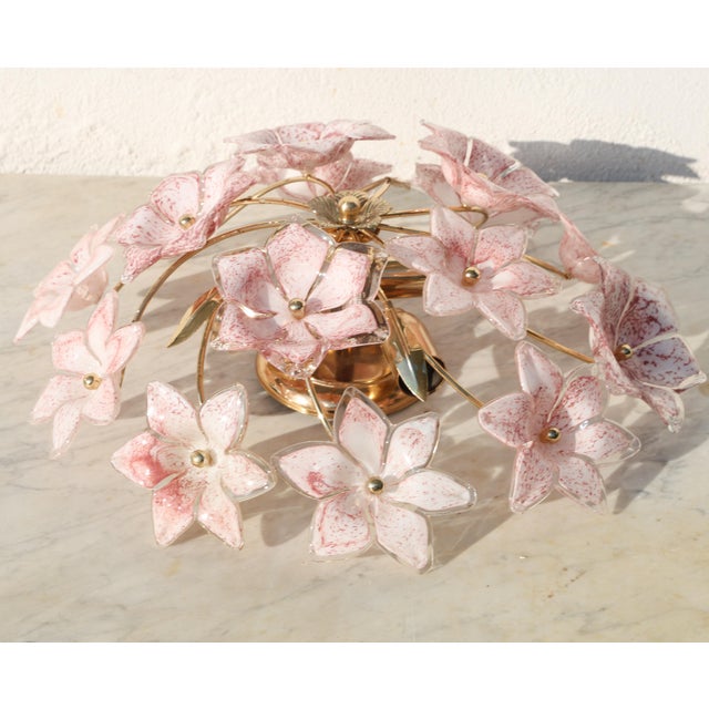 Pink Vintage Murano Ceiling Light Pink Flowers, 1970s For Sale - Image 8 of 13