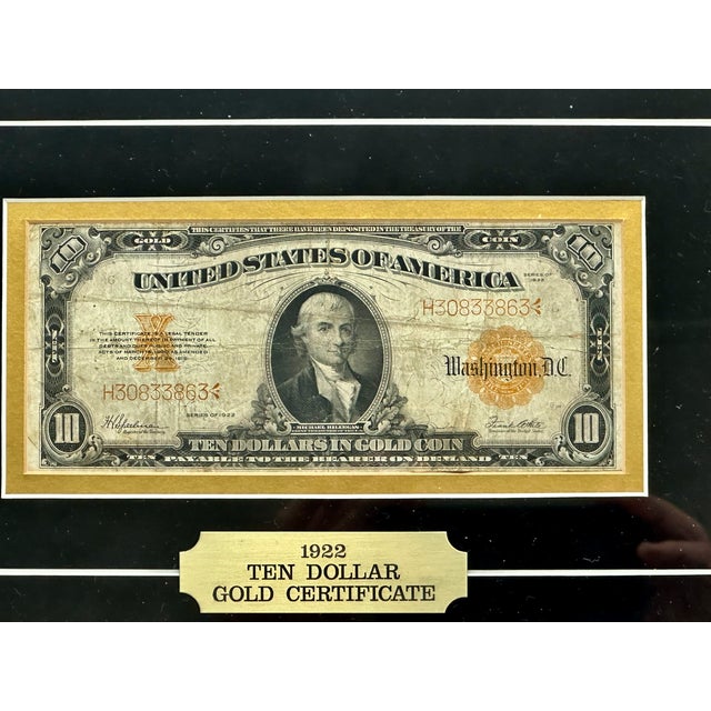 1920s Authentic Beautifully Museum Framed 1922 United States Currency $10 Dollar Bill - Gold Certificate For Sale - Image 5 of 17