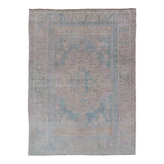 Light Colored Turkish Vintage Oushak Rug With Medallion Design For Sale