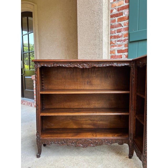 1920s Antique French Corner Bookcase Carved Oak Louis XV Revival Open Shelves C1920 B For Sale - Image 5 of 18