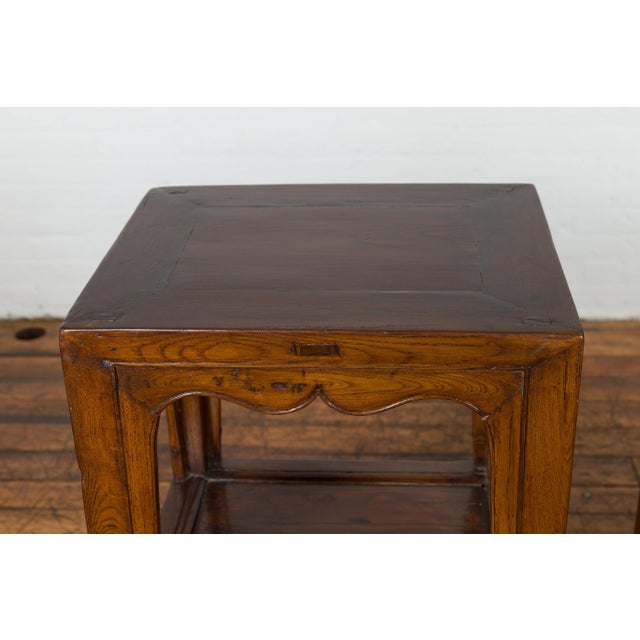 Chinese Late Qing Dynasty Tiered Lamp Tables with Carved Aprons - A Pair For Sale - Image 12 of 12