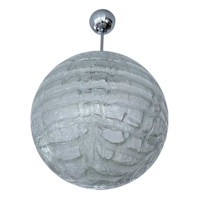 Large Brutalist Glass Pendant Light from Doria, 1970s For Sale