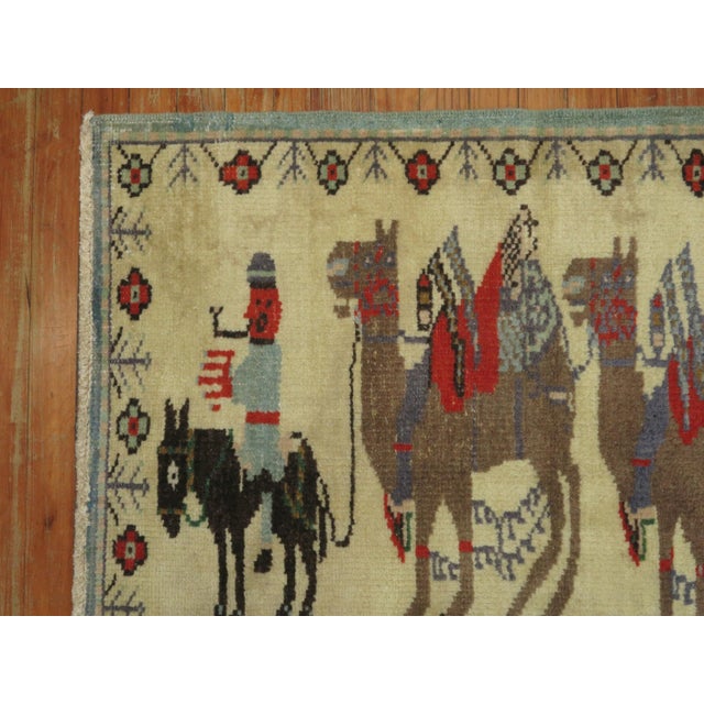 Vintage Zabihi Collection Camel Donkey Turkish Pictorial Scatter Size Rug - 2'5" x 3'6" For Sale In New York - Image 6 of 7