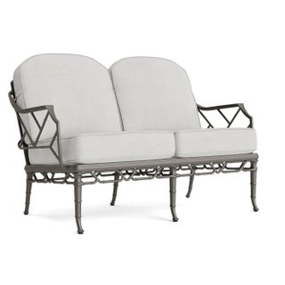 Brown Jordan Calcutta Loveseat, Mica frame with Fusion Dove fabric For Sale