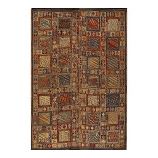 1880s Multi Geometric Rustic Antique Caucasian Verneh Flat-Weave Carpet 5'6" X 7'10" Wool Rug For Sale