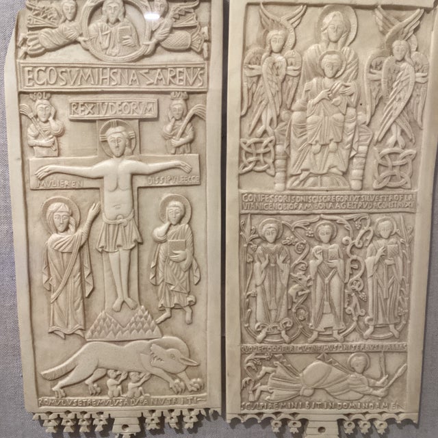 Vintage Diptych of Rambona, Central Italy, Late 9th-Early 10th Century, Ivory. Vatican City, Reproduction From Vatican Museum For Sale - Image 4 of 12
