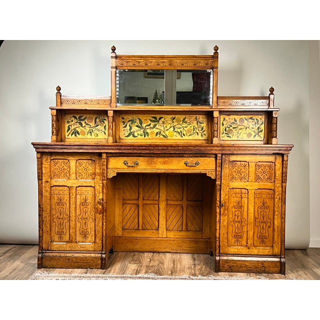 Traditional Antique Victorian Aesthetic Movement Oak Desk in Original Finish C. Late 19th Century For Sale - Image 3 of 14