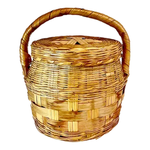 1940-50s Vintage French Boho Chic Lidded Storage Basket.