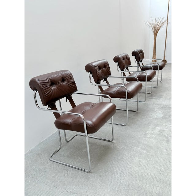Brown Tucroma Chairs in Brown Leather and Chrome by Guido Faleschini for I4 Mariani, Italy, 1970s, Set of 4 For Sale - Image 8 of 18