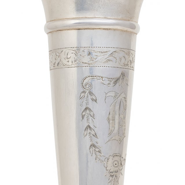 Antique Victorian Sterling Silver Trumpet Vase by SGS Co — Weighted, Engraved For Sale - Image 4 of 8